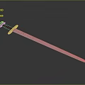 Silver Decorative Sword with Intricate Metal Blade and Red Hilt on Dark Background