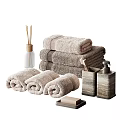 Cozy Bathroom Essentials With Towels Diffuser And Candles 3d model