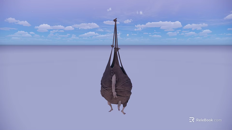 Group of People Hanging in Sling From Ropes Under Blue Sky With White Clouds 3d model 