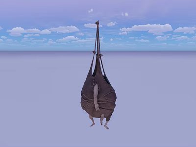 Group of People Hanging in Sling From Ropes Under Blue Sky With White Clouds 3d model