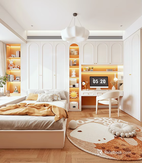 Modern Tatami Bedroom Interior Design With Built in Cabinets And Warm Lighting 3d model 