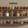 Poliform Spice Jars With Cork Lids On Multi Layer Kitchen Shelves