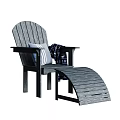 Dark Gray Wooden Adirondack Chair With Striped Cushion Folded Blanket And Ottoman