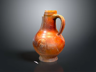 Orange Brown Carved Pottery Jug With Handle And Intricate Patterns Design 3d model