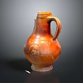 Orange Brown Carved Pottery Jug With Handle And Intricate Patterns Design