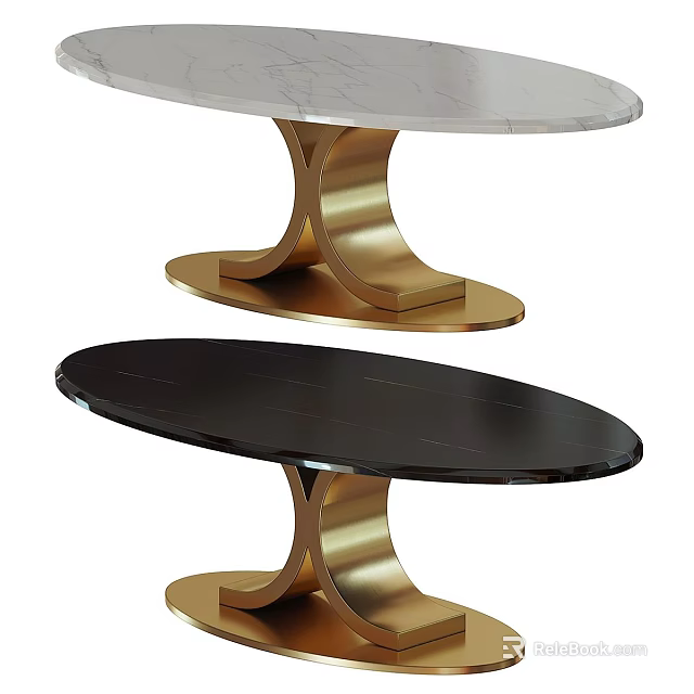 Modern Dining Table With White Marble And Black Tops And Gold Base Design 3d model