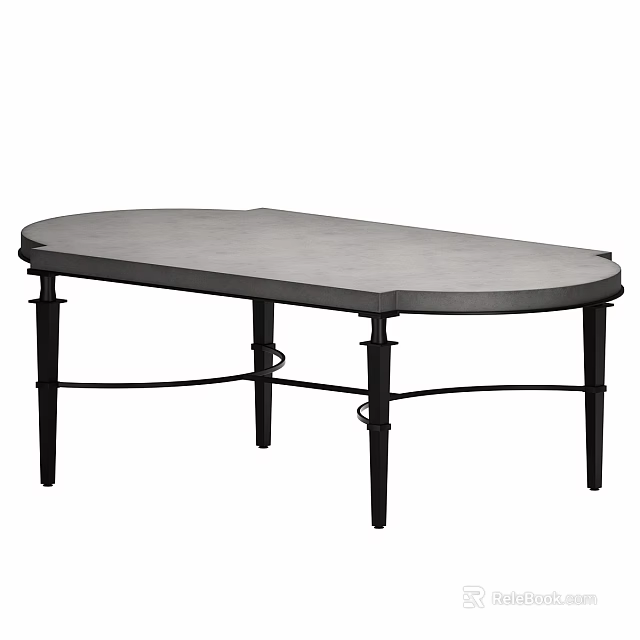 Sleek Modern Oval Dining Table With Gray Tabletop And Black Metal Legs 3d model 
