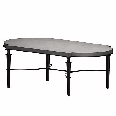 Sleek Modern Oval Dining Table With Gray Tabletop And Black Metal Legs 3d model