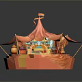 Modern Circus Tent With Orange Canopy Flags And Decorative Platform 3d model