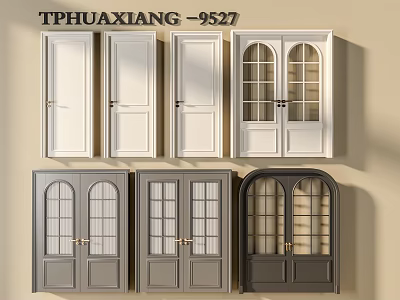 Modern Arched Glass Paned White Gray Black Hinged Doors Design Collection 3d model