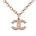 Luxury Rose Gold Jewelry Necklace With Double C Shaped Diamond Studded Pendant