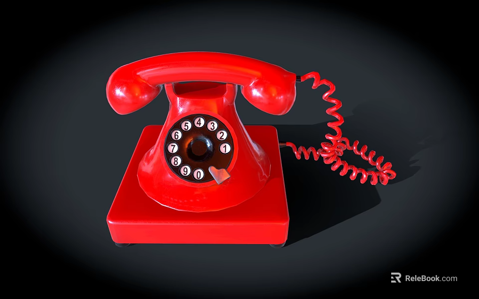 Vintage Red Rotary Dial Telephone Classic Communication Device With Red Handset And Coiled Cord 3d model 