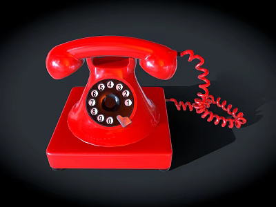 Vintage Red Rotary Dial Telephone Classic Communication Device With Red Handset And Coiled Cord 3d model