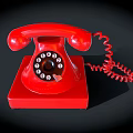 Vintage Red Rotary Dial Telephone Classic Communication Device With Red Handset And Coiled Cord