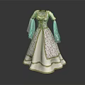 Elegant Vintage White Dress With Gold Trim Floral Pattern Long Sleeves