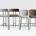 Modern Upholstered Bar Stools With Light Gray Brown Seats And Black Metal Frames