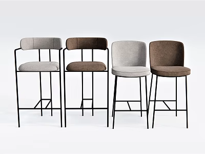 Modern Upholstered Bar Stools With Light Gray Brown Seats And Black Metal Frames 3d model