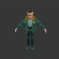 3D Game Movie Character Police Officer With Black Hat Brown Beard Green Coat