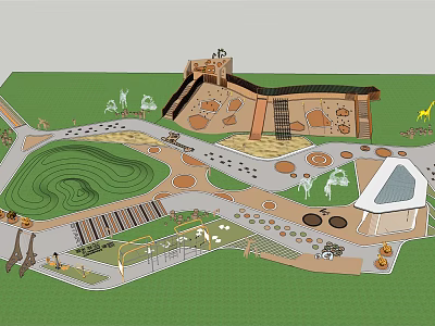 Playground Park Design With Slides Pathways Animal Sculptures Green Lawn And Activity Areas 3d model
