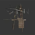 Rustic Scenic Construction With Skull Wooden Planks Ropes Metal Parts And Debris