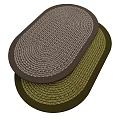 Two Oval Shaped Woven Rugs with Brown Beige and Dark Green Patterns
