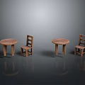 Simple Round Wooden Tables And Chairs Set With Smooth Surfaces And Reflections
