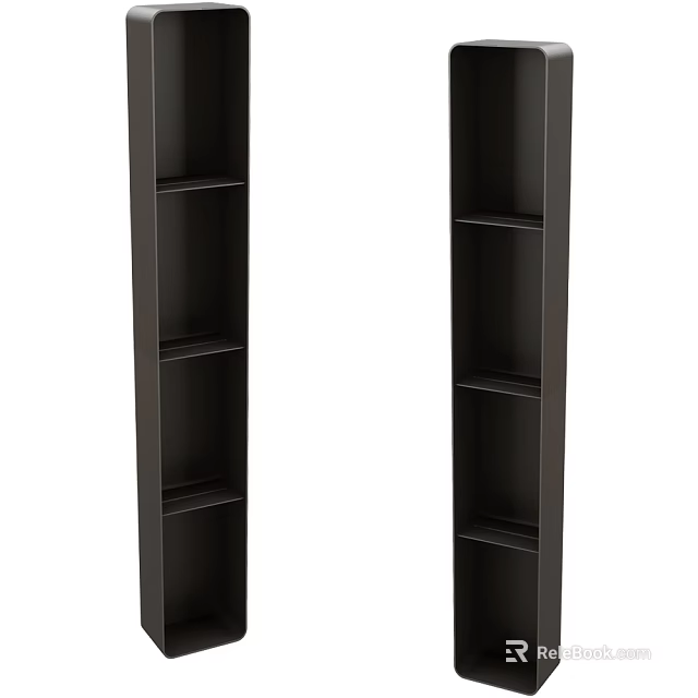 Modern Tall Black Bookcase Featuring Multiple Shelves for Home Interior Storage 3d model 