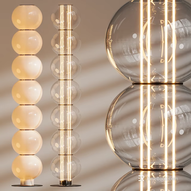 Modern Floor Lamp With Spherical Glass Shade And Beaded Decorative Details 3d model 