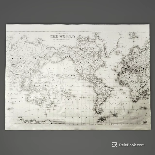 Vintage World Map Wall Decor Featuring Detailed Geographic Prints For Classic Home 3d model 