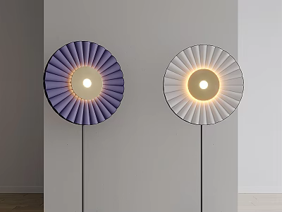 Modern Illuminated Floor Lamps With Circular Pleated Shades In Purple And White 3d model
