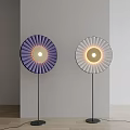 Modern Illuminated Floor Lamps With Circular Pleated Shades In Purple And White
