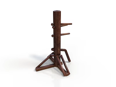Sturdy Dark Brown Wooden Tripod Stand For Equipment Support With Crossbars 3d model