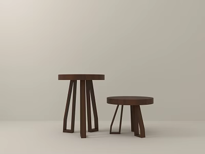 Two Dark Brown Three Legged Minimalist Design Stools On Light Background 3d model
