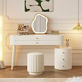 White Dressing Table with Decorative Mirror Cosmetics Stool and Cabinet Interior 3d model