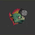 Green Fish Like Creature With Red Yellow Fins Sharp Teeth And Glowing Antenna Underwater Bubbles