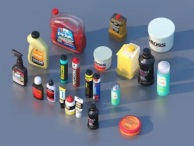 Assorted Household Supplies Including Cleaning Products Bottles Jars And Cream Containers 3d model