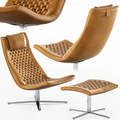 Brown Leather Leisure Chair With Woven Design And Metal Base Support 3d model Brown Leather Leisure Chair With Woven Design And Metal Base Support 3d model