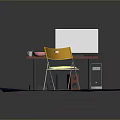Red Home Office Desk With Yellow Chair Computer And Desktop Items On Blue Rug