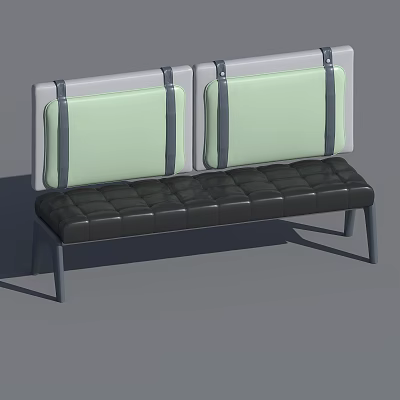 Modern Minimalist Bench With Light Green Backrest Black Leather Cushion And Gray Straps 3d model