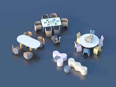 Modern Table and Chair Set with Various Colors and Shapes for Interior Design 3d model