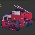 Red And White Block Model Fire Truck With Blue Emergency Lights And Ladder