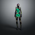 Game Movie Character In Green Black Combat Suit With Armor And Protective Gear Standing