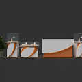 Modern Display Shelves With White And Orange Curved Design Glass Cases Counter And Potted Plant