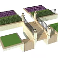Stone Staircase With Black Railings Surrounded By Green Lawn And Purple Flower Beds