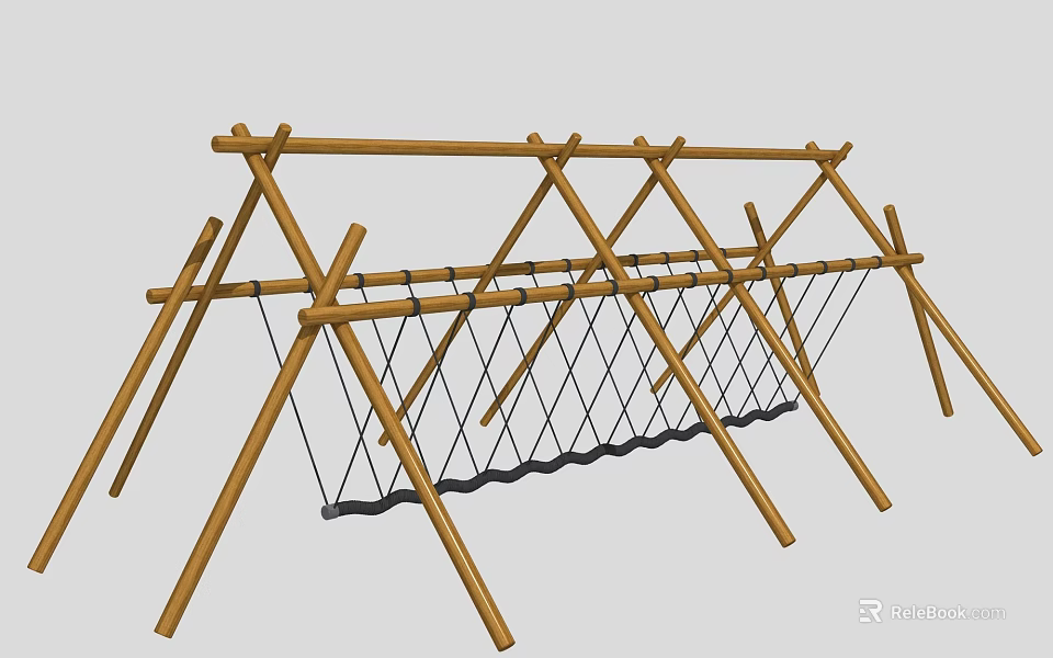 Children's Play Area Featuring Wooden Climbing Frame And Rope Net Structure 3d model 