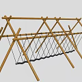 Children's Play Area Featuring Wooden Climbing Frame And Rope Net Structure