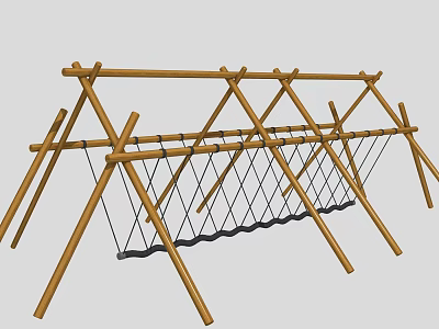 Children's Play Area Featuring Wooden Climbing Frame And Rope Net Structure 3d model