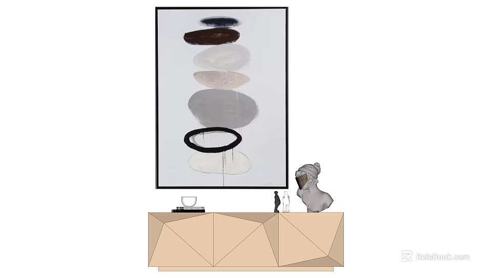 Abstract Wall Art With Geometric Cabinet Decorative Figurine And Cup 3d model 