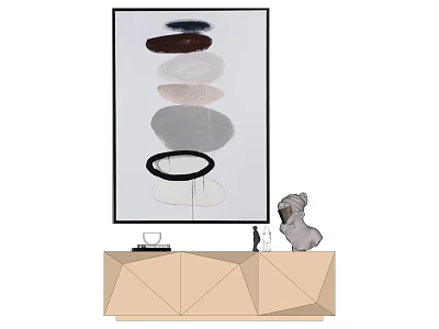 Abstract Wall Art With Geometric Cabinet Decorative Figurine And Cup 3d model