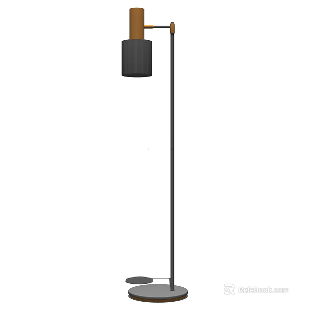 Modern Black Floor Lamp with Cylindrical Shade and Slim Metal Stand 3d model 